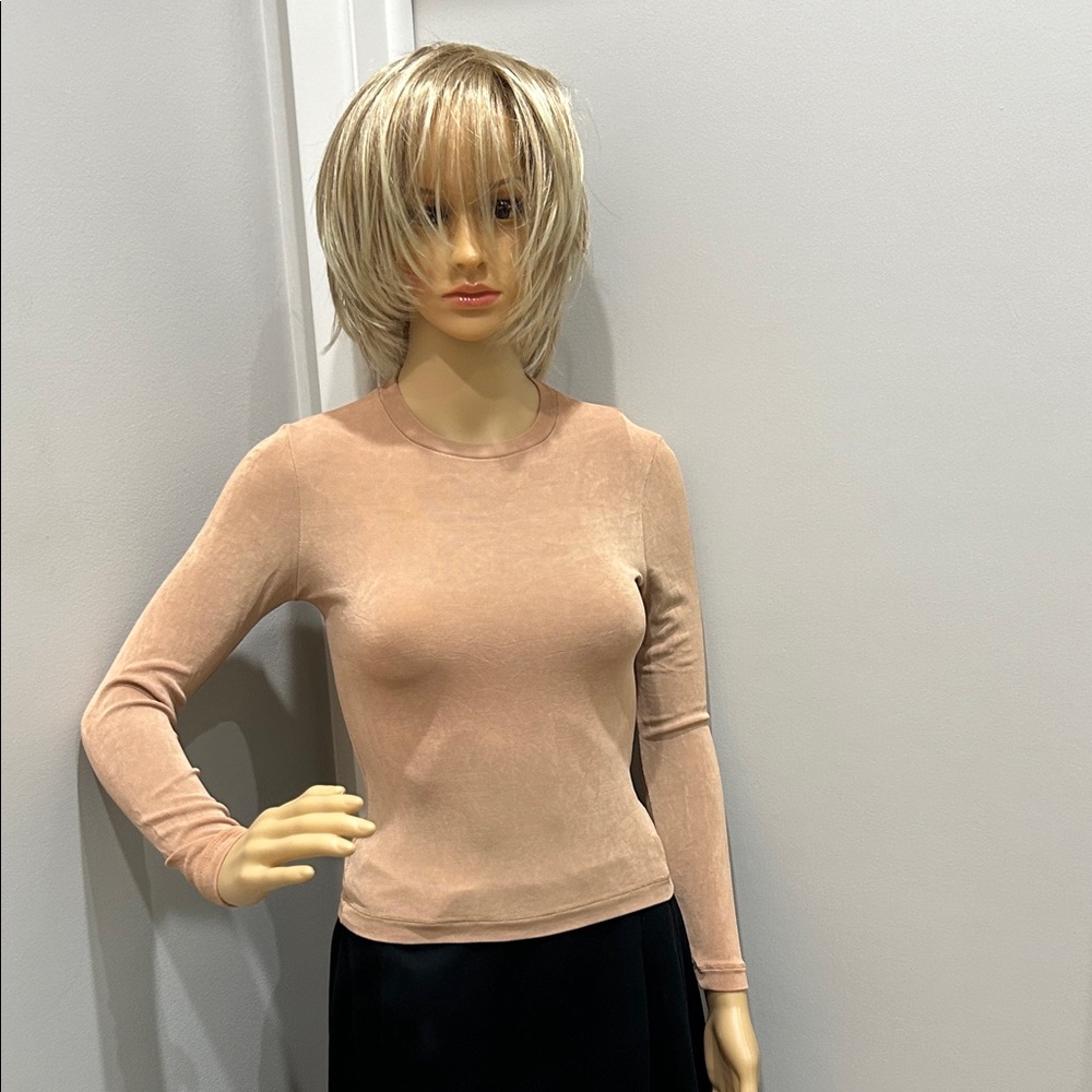 BCBG Max Azria Blush Long Sleeve Stretch Top